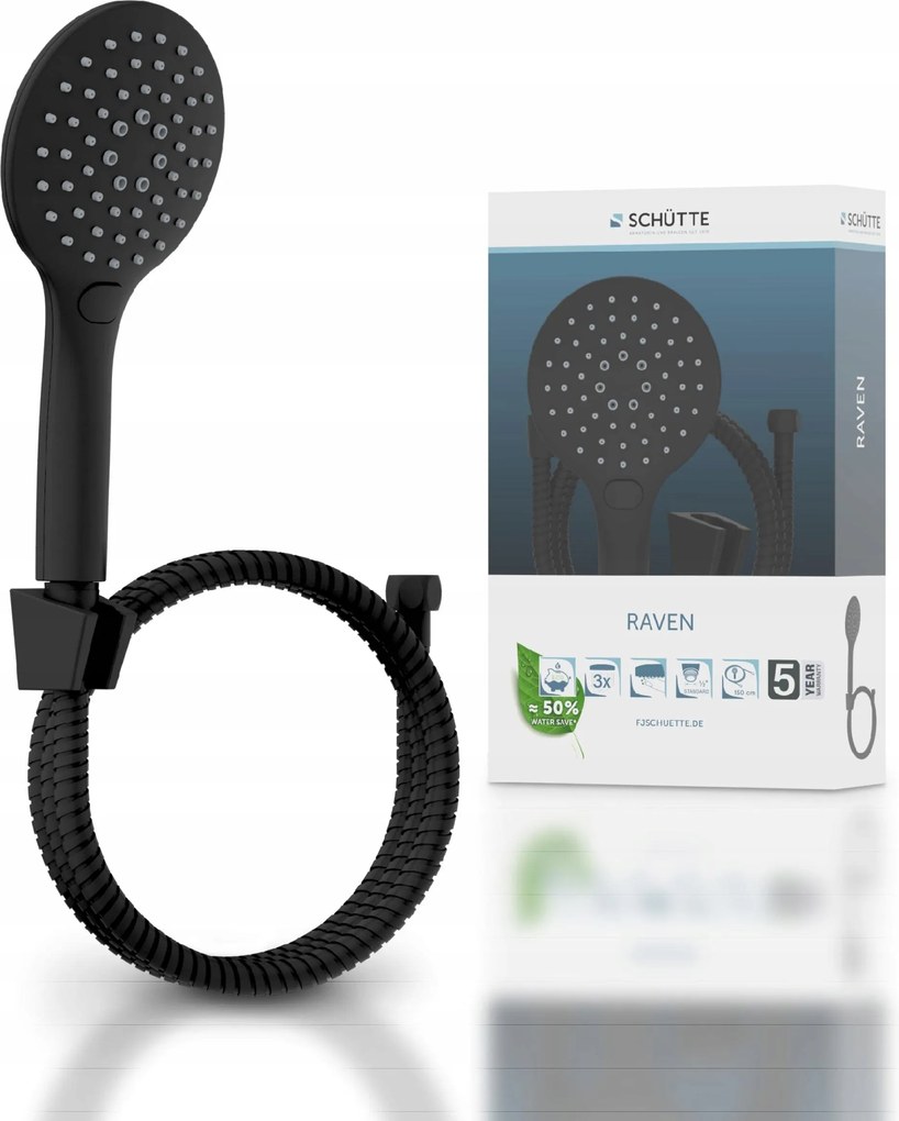 Schütte Raven Zuhanyfej Tömlővel Fekete 99675