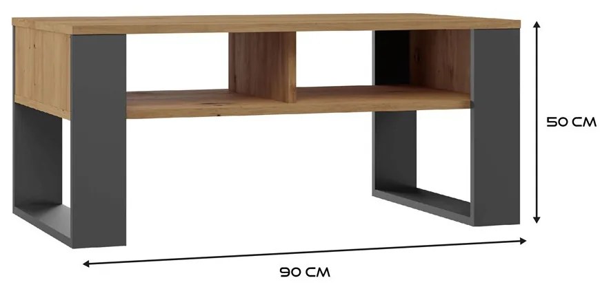 Riano MIX 2P dohányzóasztal, 90x50x58 cm, antracit-tölgy