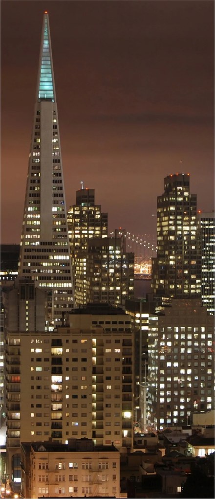 Matrica Fotótapéta Éjszakai város Felhőkarcolók híd tájkép 91x211