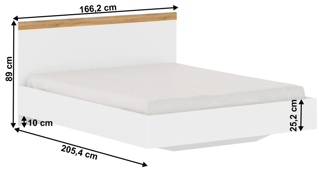 Franciaágy 160 cm Vilgi (fehér + wotan tölgy). 1064651