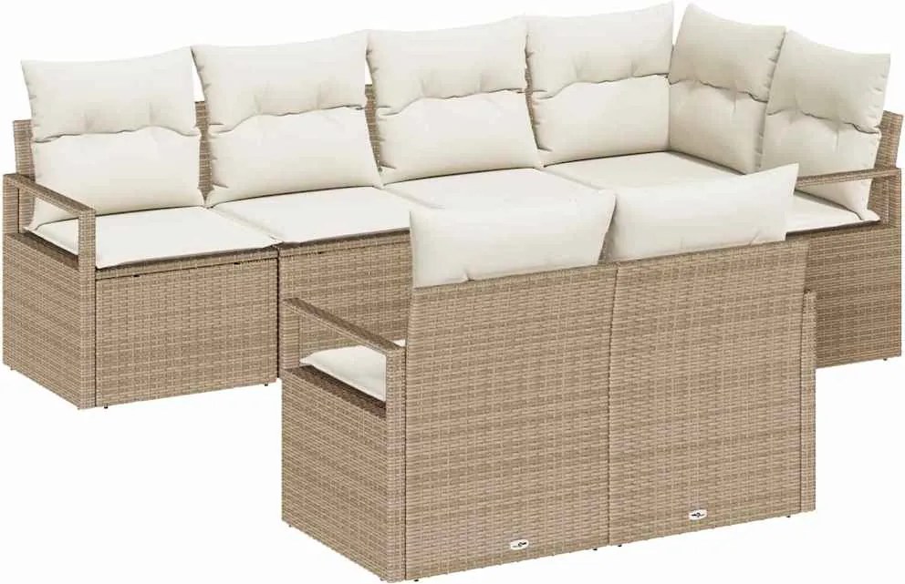 vidaXL Kanapé Szett párnával 7 pcs Bézs polirattan