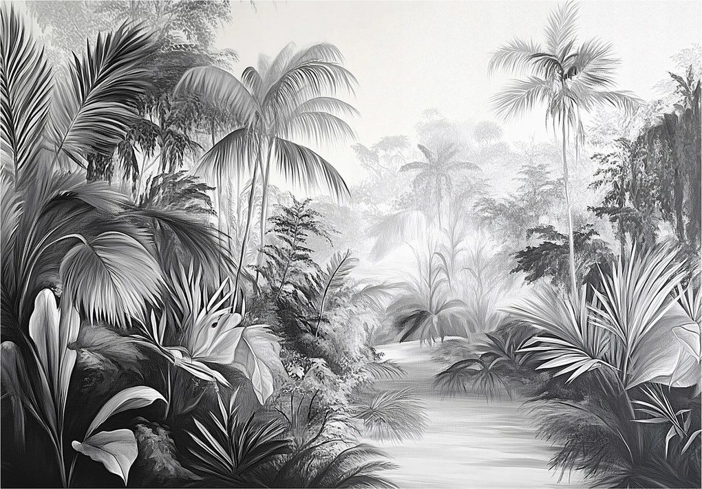 Fotótapéta Dzsungel Fekete-fehér Hálószoba Nappali Tapéta Flizelina 150x105