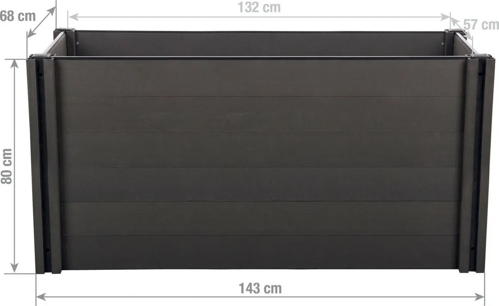 Emelt virágágyás G21 Crop 143 x 68 x 80, WPC, Eben, 80 cm