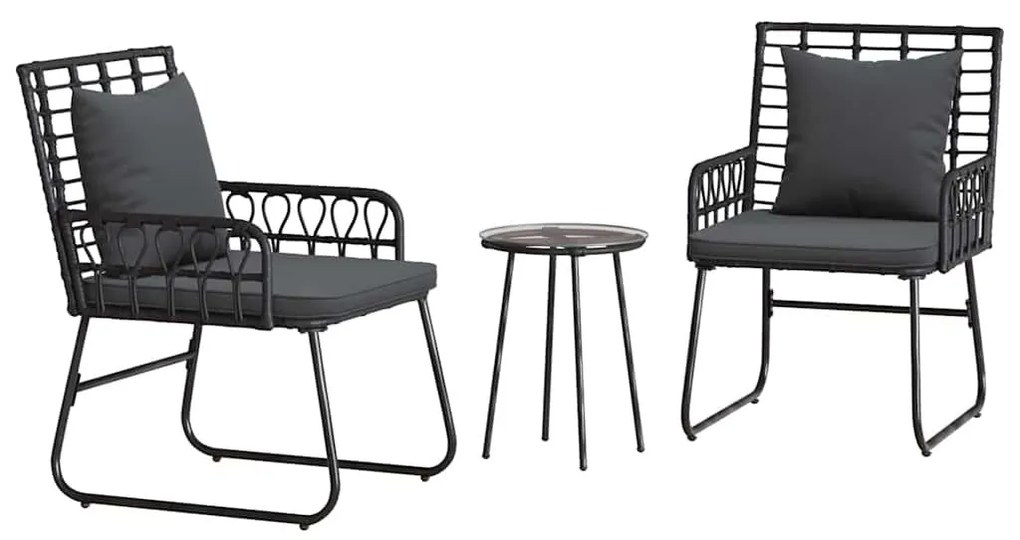 Kert étkező szett 3 pcs Fekete és Antracit Poli rattan és acél