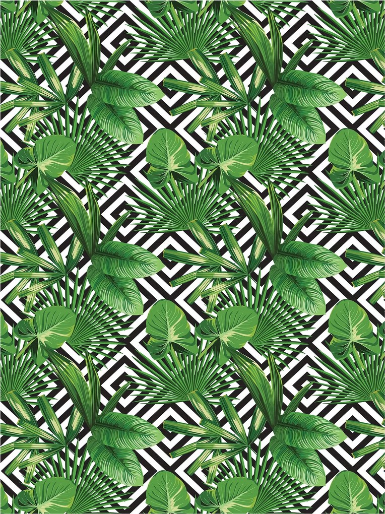 Flizelin fotótapéta Zöld trópus levelek geometria 206x275 +ragasztó
