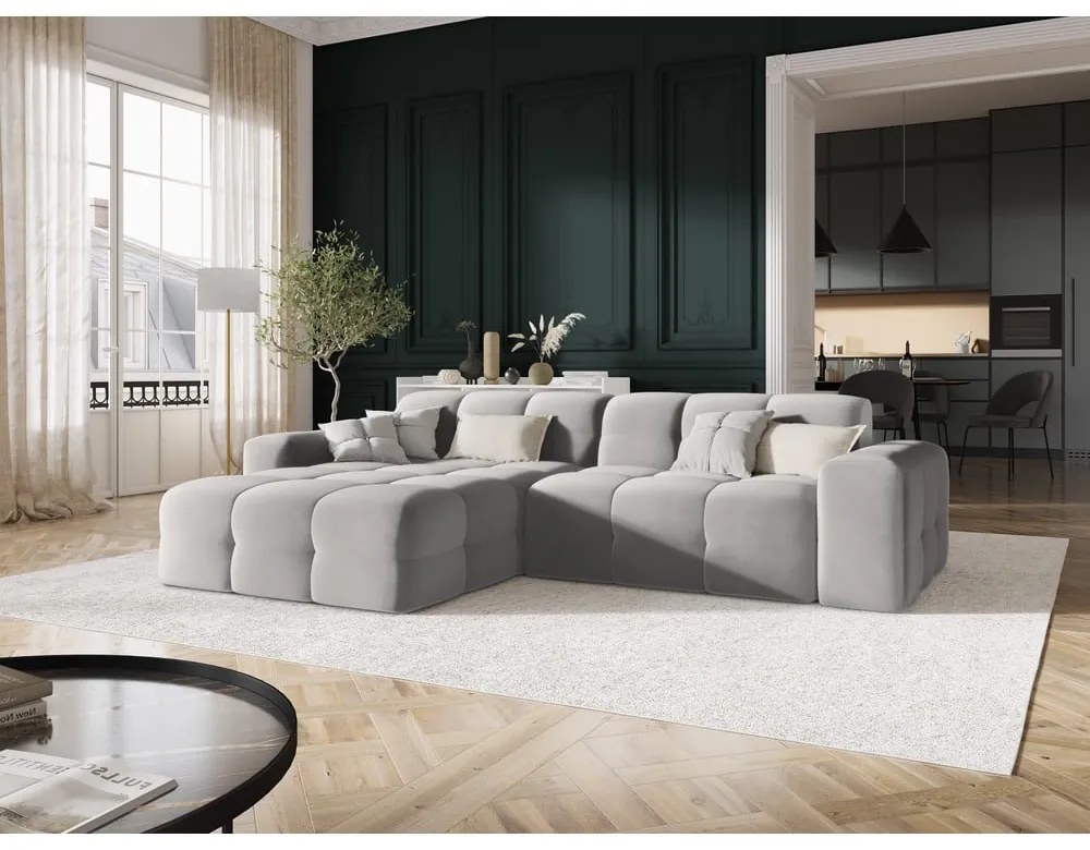 Világosszürke bársony sarokkanapé (bal oldali) Kendal – Micadoni Home