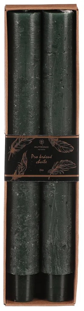 Kúpos gyertya szett, sötétzöld, 2 db, paraffin