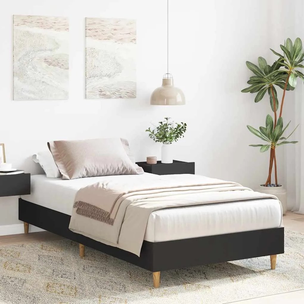 fekete szerelt fa ágykeret matrac nélkül 90 x 200 cm