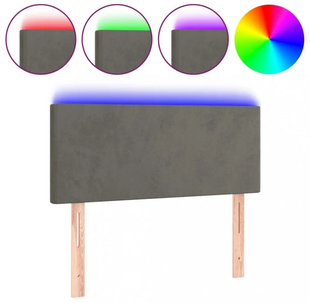 sötétszürke bársony LED-es fejtámla 80 x 5 x 78/88 cm