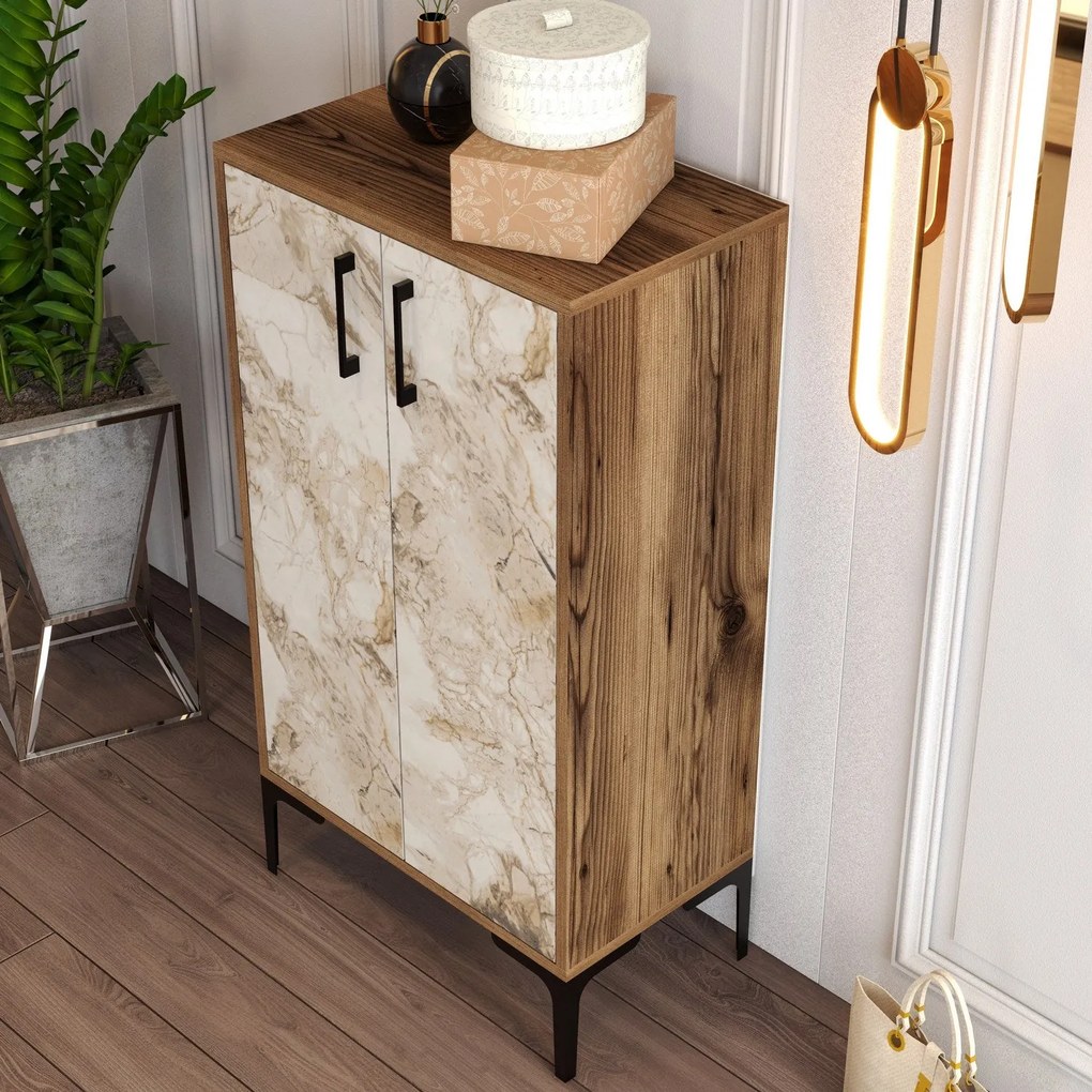 Cipőtároló Prag - Diós, Fehér Marble