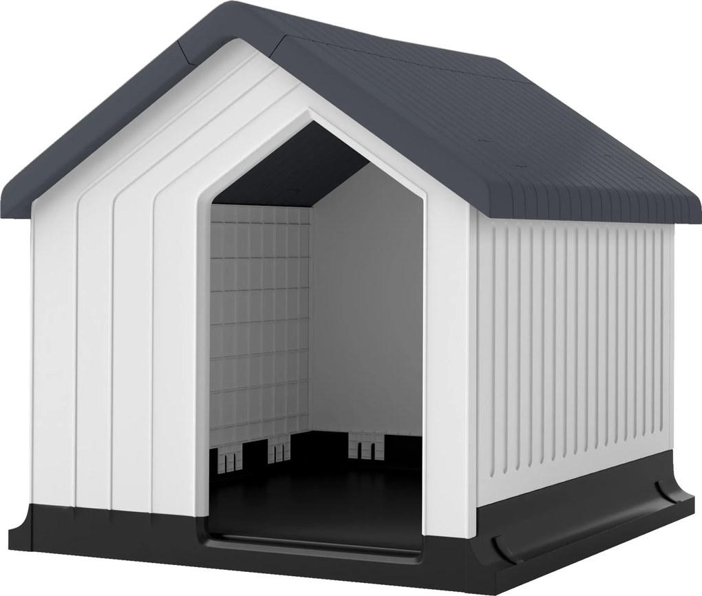 PawHut Kutyaház Kültéri Kennel Aszfalt Tetővel, Ablakkal, Időjárásálló Kiskutya Ház, Kutyabarlang Mini és Kis Kutyák Számára, Szürke 62 x 61 x 60 cm |