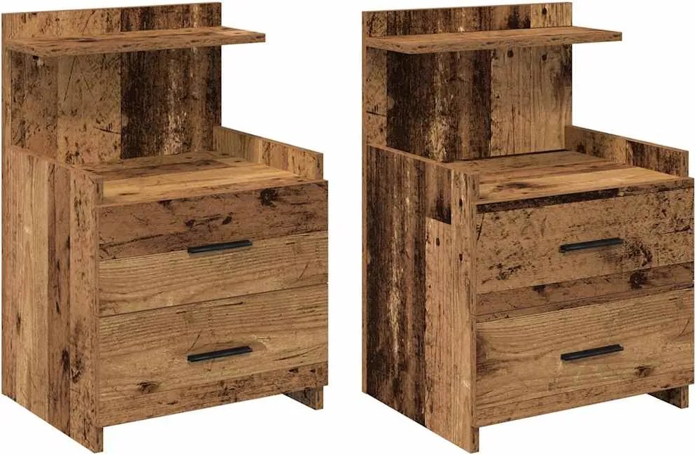 vidaXL 2 db-os 2 fiókos éjjeliszekrény régi fából 40 x 36,5 x 62 cm