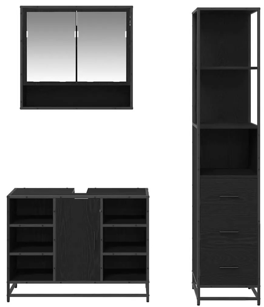 Fürdőszoba bútor szett 3 pcs Musta tammi 35 x 37.5 x 166 cm