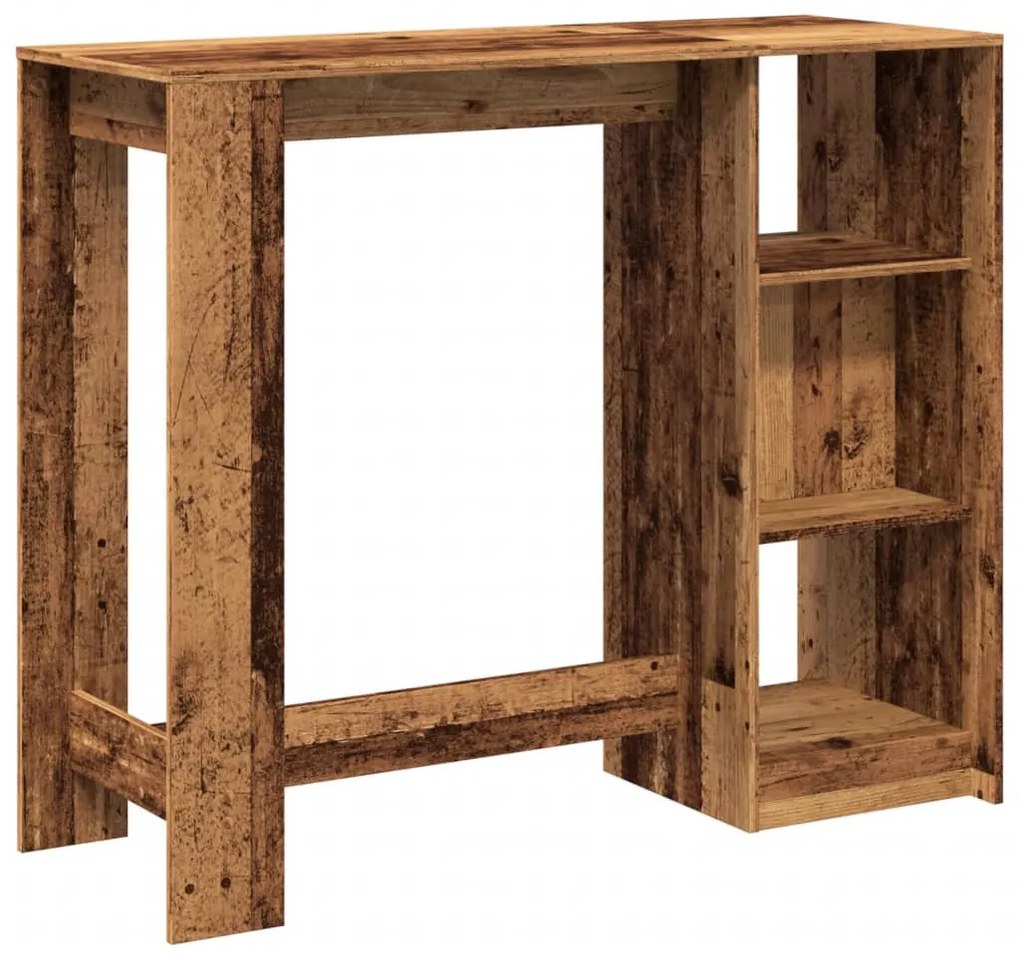 antik fa színű szerelt fa bárasztal polccal 124 x 46 x 103,5 cm