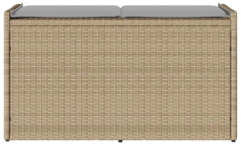 Bézs polyrattan kültéri tárolópad párnával 100 cm