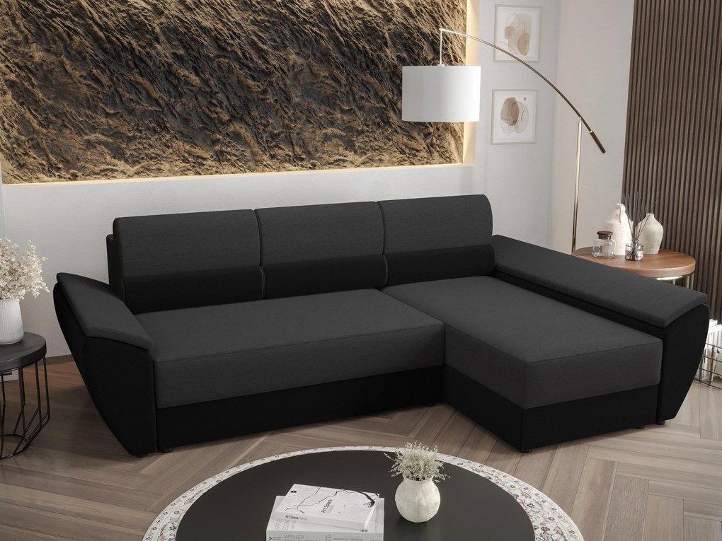 Sarok ülőgarnitúra Radiant L3 (fekete + sötétszürke) (J). 1057471