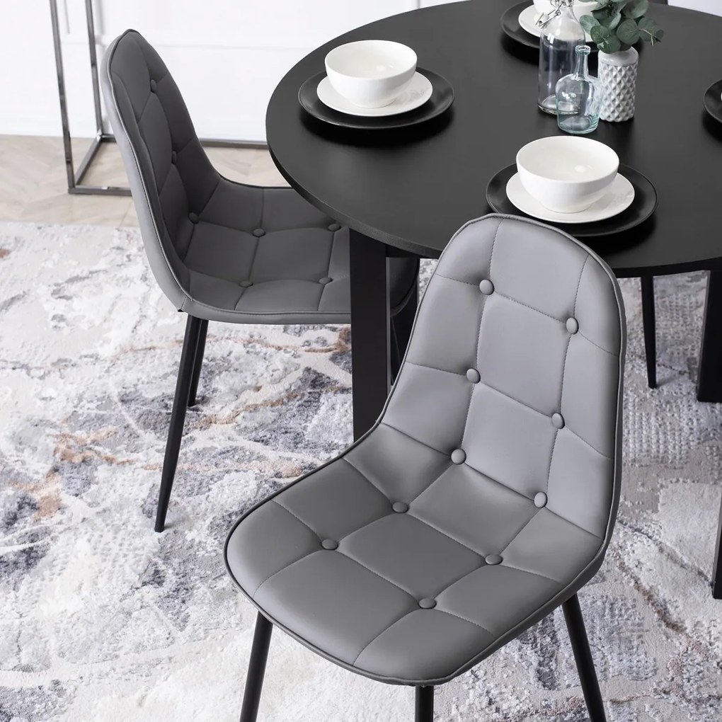 Étkezőgarnitúra: bővíthető asztal 102–142 cm fekete színben + 4 db szürke ökobőr szék – HARRY / ARIS
