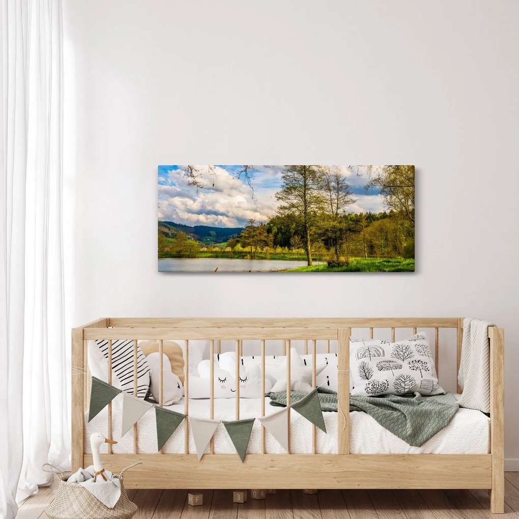 Egy csónak képe a tó mellett (120x50 cm)