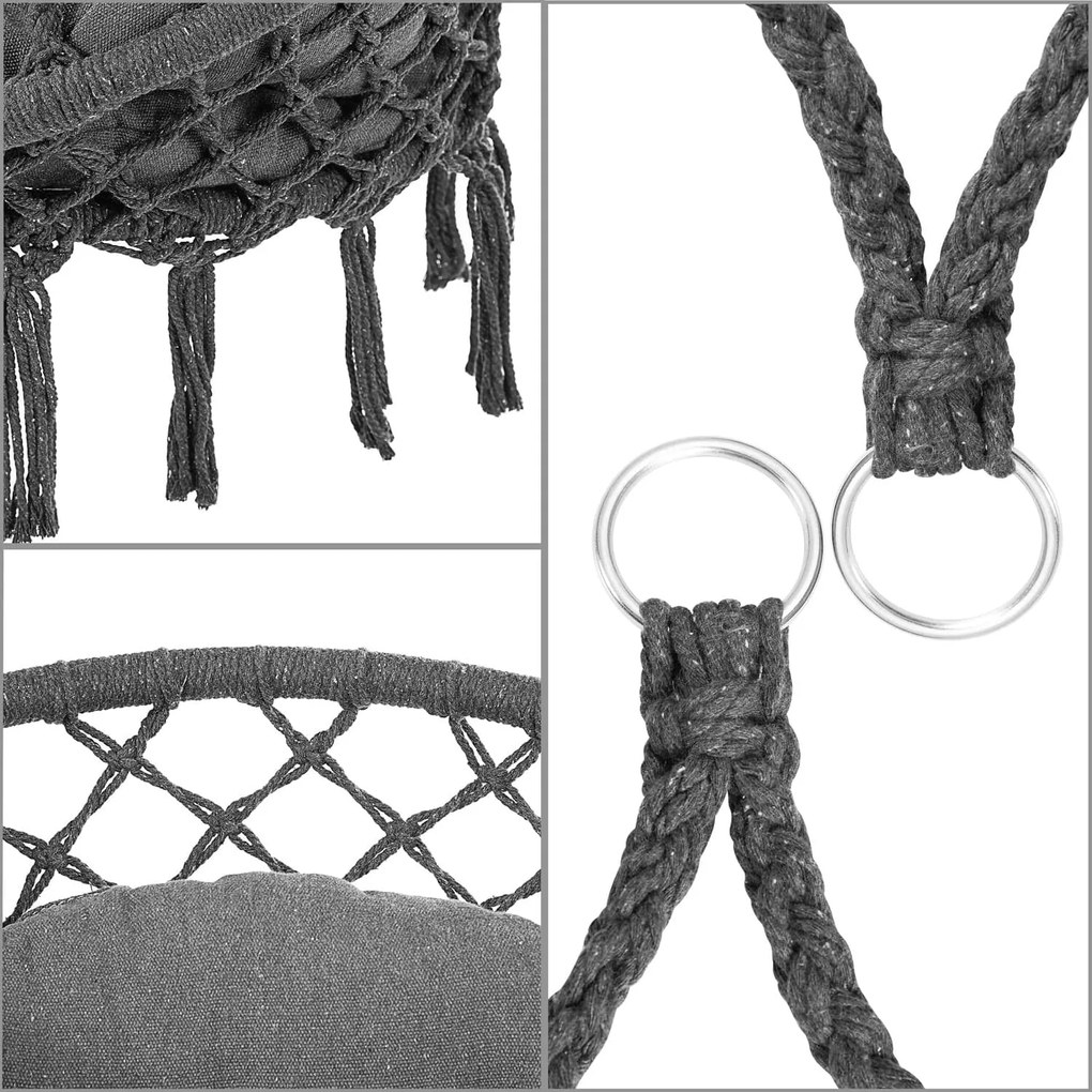 BOHO függőszék párnával, Ø61cm, antracit Jurhan