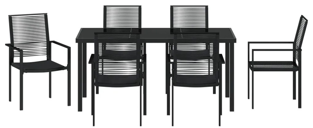 7 részes kerti étkező garnitúra fekete PVC rattan