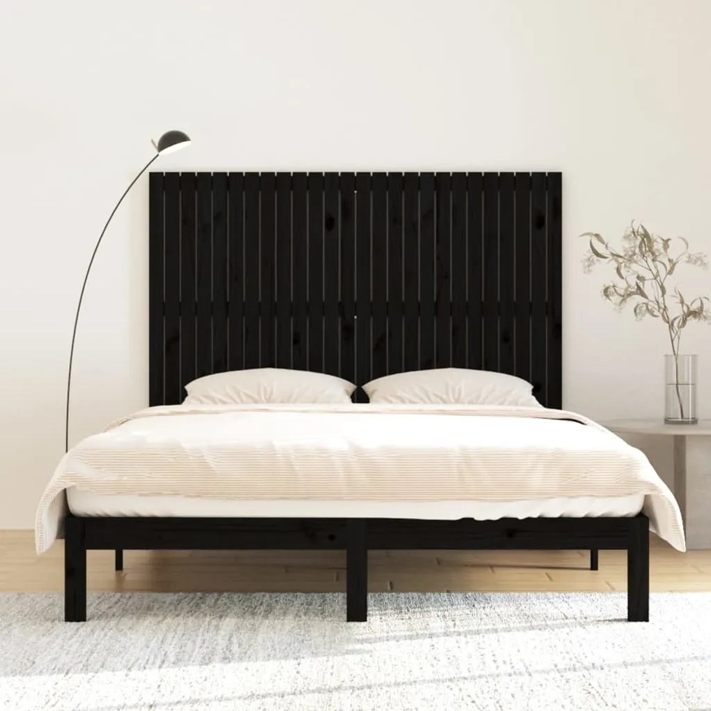 fekete tömör fenyőfa fali fejtámla 166 x 3 x 110 cm