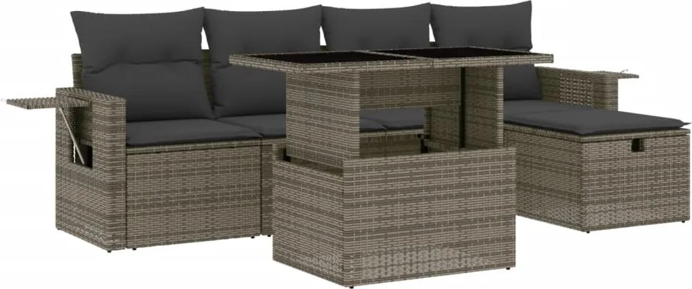 vidaXL 6 részes szürke polyrattan kerti ülőgarnitúra párnákkal