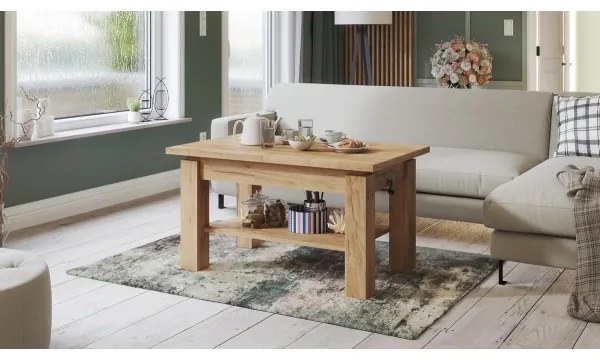 ADONIS bővíthető dohányzó-/étkezőasztal polccal, Craft tölgy