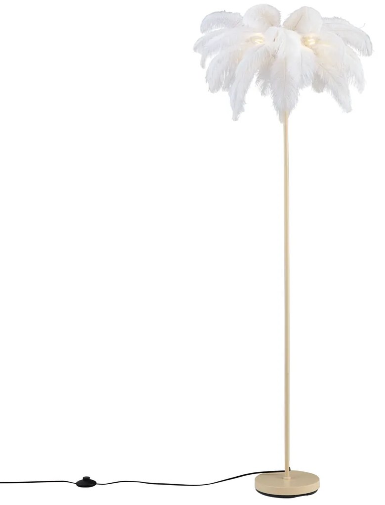Art Deco bézs állólámpa fehér tollakkal - Peahen