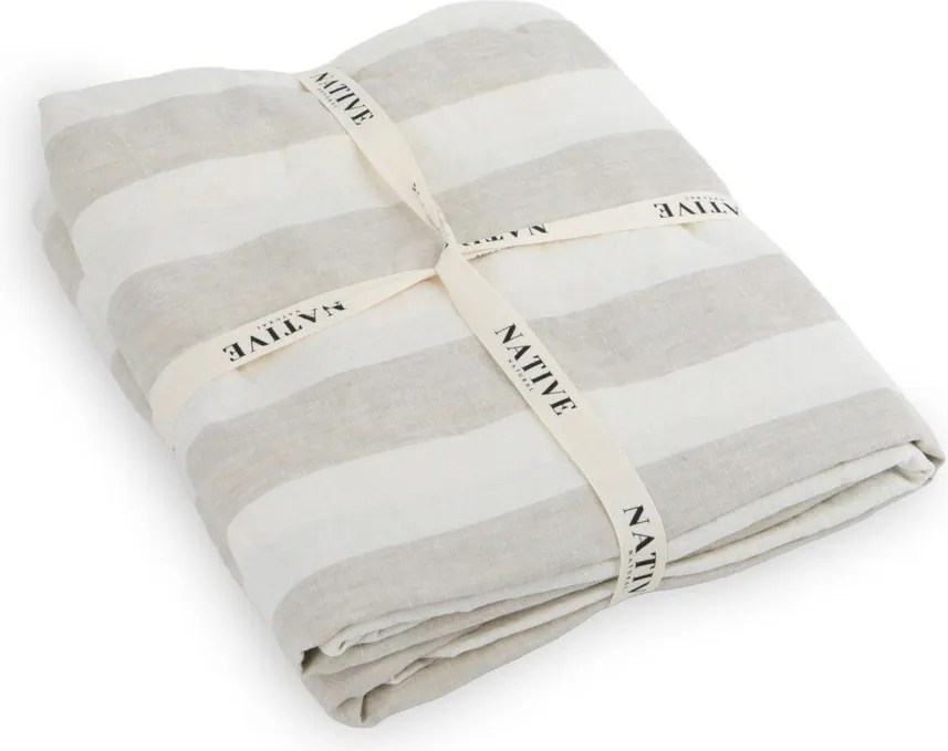 Világosszürke-krémszínű egyszemélyes len ágyneműhuzat 135x200 cm Natural Stripes – Native Natural