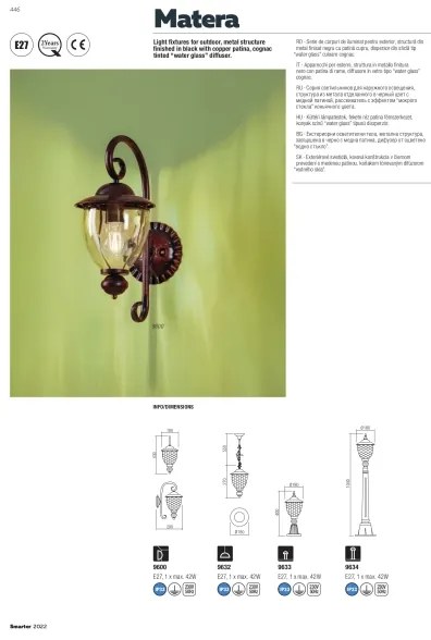 Redo 9634 - Kültéri lámpa MATERA 1xE27/42W/230V IP33