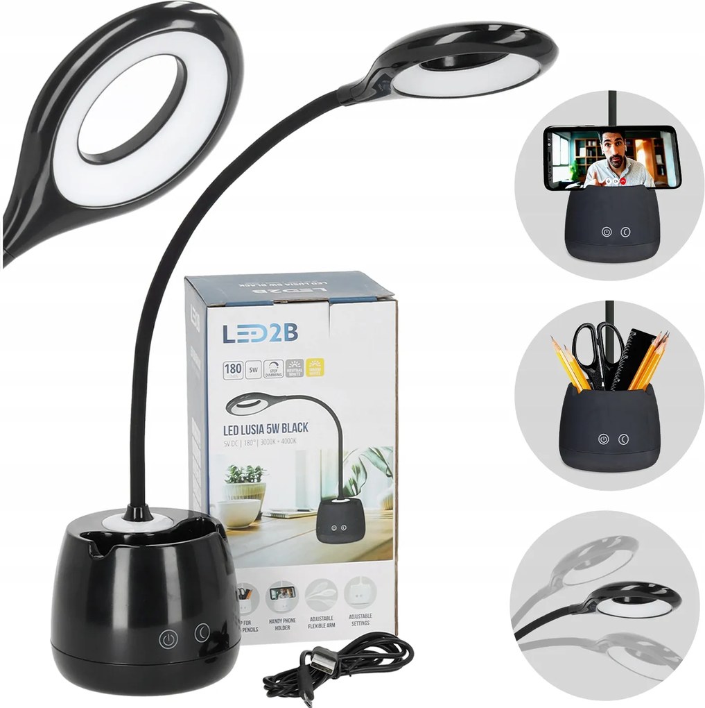 Iskolai Led Asztali Lámpa 5W Usb Akkumulátoros Rendszerező Fekete