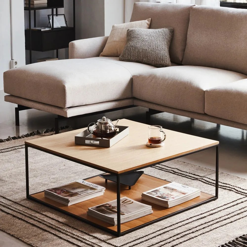 Barna dohányzóasztal diófa dekoros asztallappal 80x80 cm Yona - Kave Home