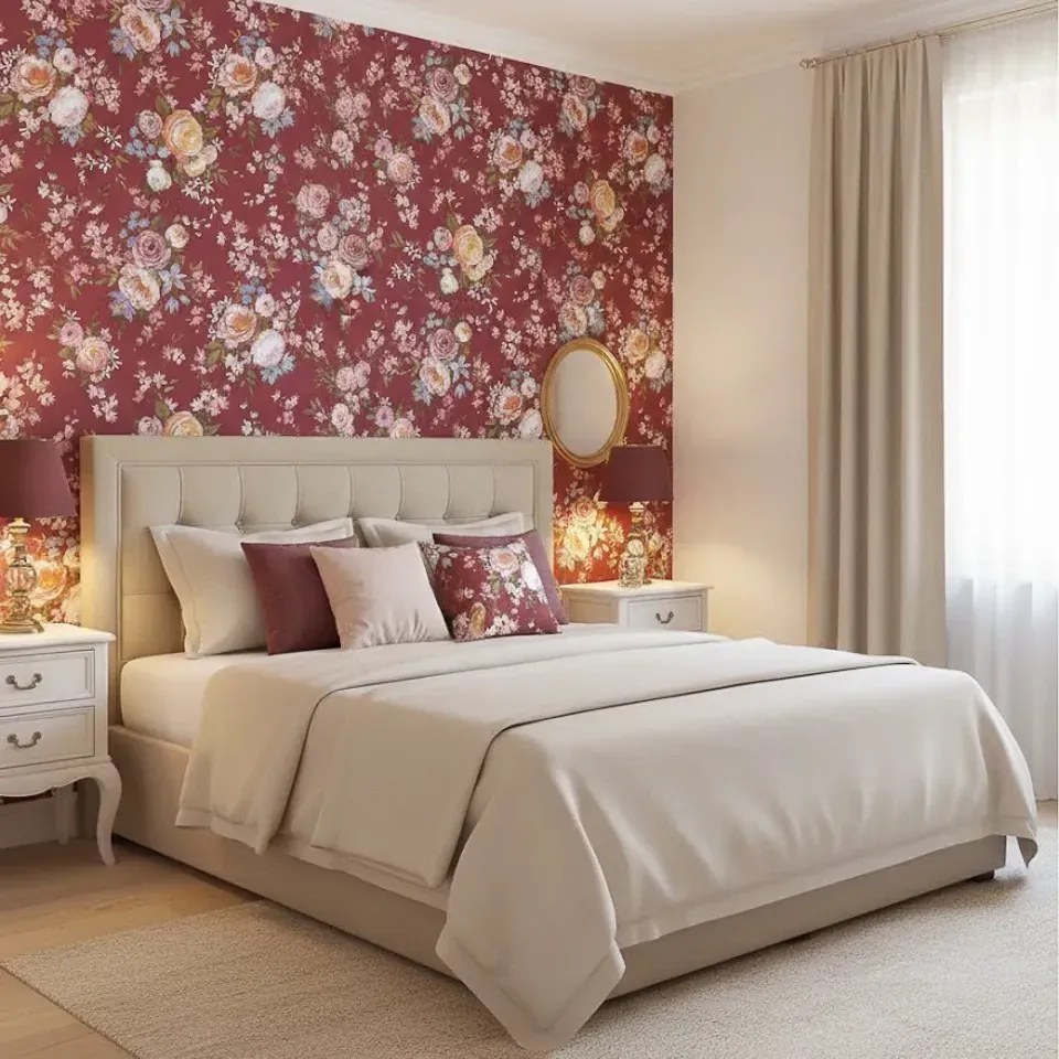 Parato Cristiana Masi Blooming Garden 11 Roseto bordó-kék virágos vlies tapéta – 8312