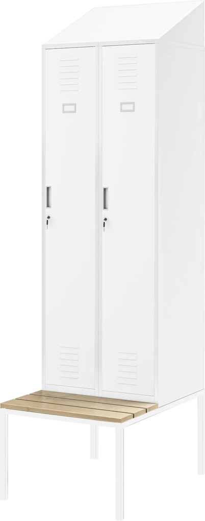 Fém öltözőszekrény paddal és tetővel KACPER II PRO, 600 x 2295 x 850 mm, fehér