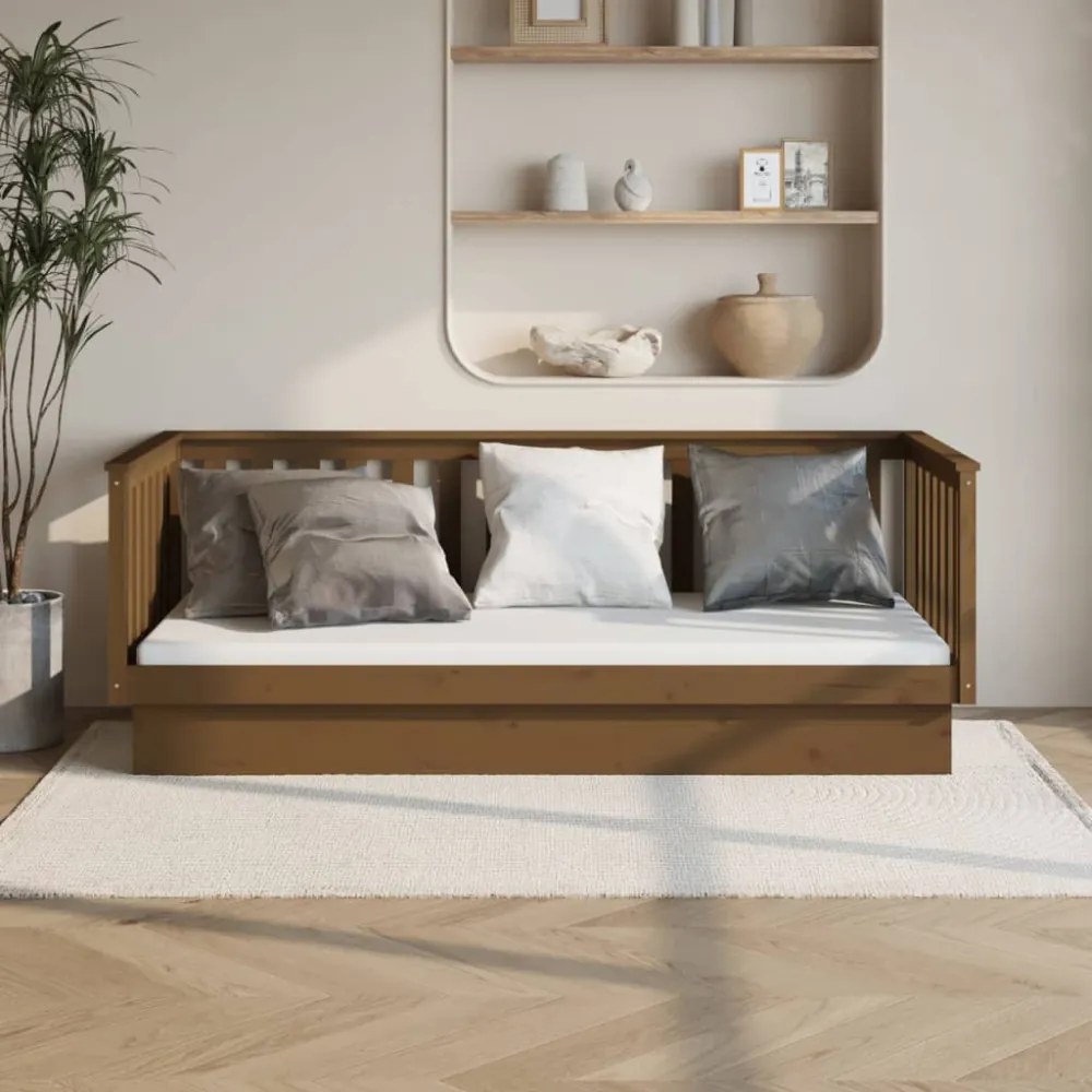 mézbarna tömör fenyőfa kanapéágy 90 x 200 cm