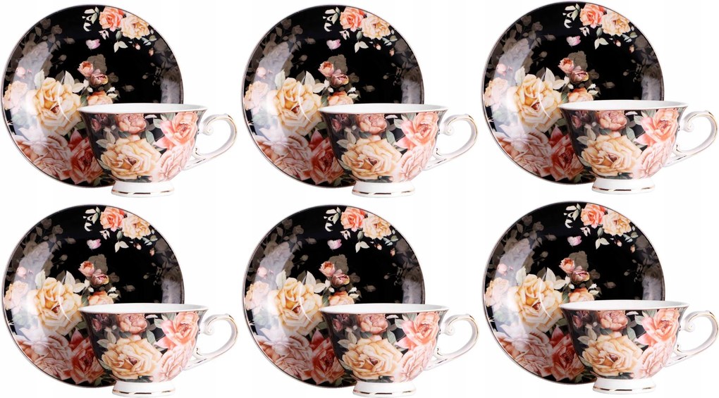 Porcelán csésze szett 220 ml 6+6 csészealjjal Federico rózsa