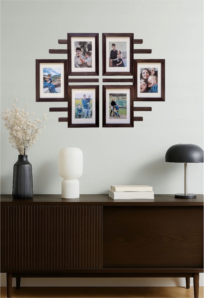 Fa multikeretes képkeret 6 db képhez 15X21 cm Wenge fali képkeret