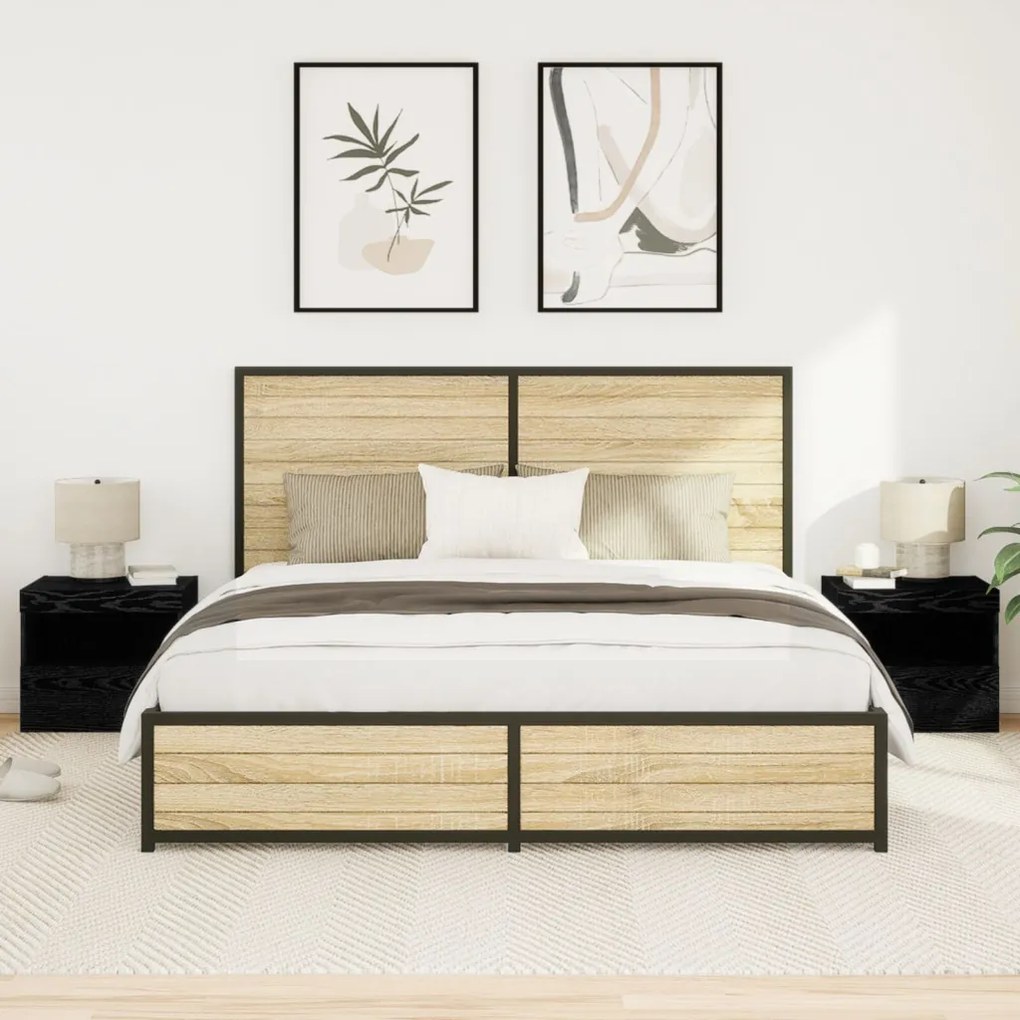 LED világítással felszerelt éjjeli szekrények 2 db Fekete tölgy 50x40x45 cm