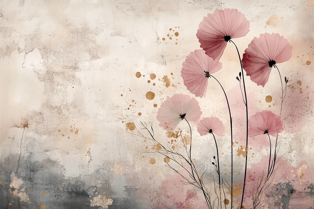 Fotótapéta Flizelina Absztrakt Rózsaszín Pipacs Virágok Boho 312x219 ragasztó