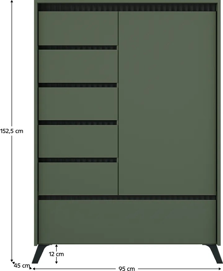 Komód, smoke zöld/fekete, LONGY REG1D5S1K