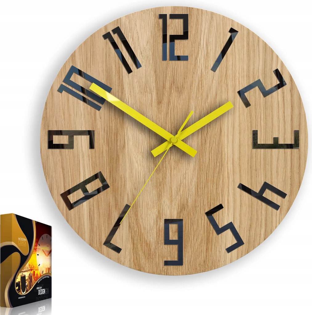 Falióra Slim Tölgy Fekete-sárga csendes óra, 33cm, nappaliba