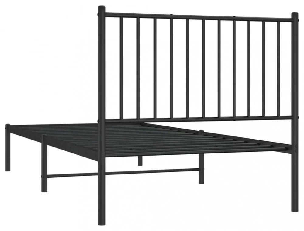 fekete fém ágykeret fejtámlával 90 x 200 cm