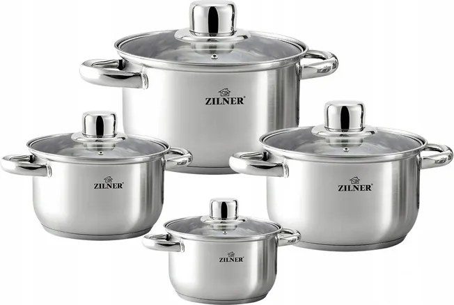 Acél edénykészlet Edények Prémium 8 db-os szett Zilner