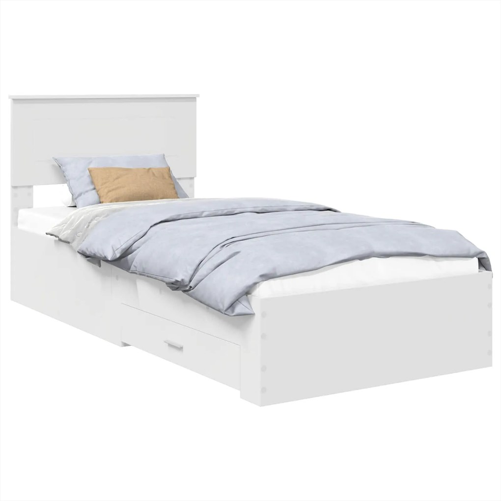 vidaXL Ágykeret fejtámlával fiókkal Fehér 90 x 190 cm Faanyag