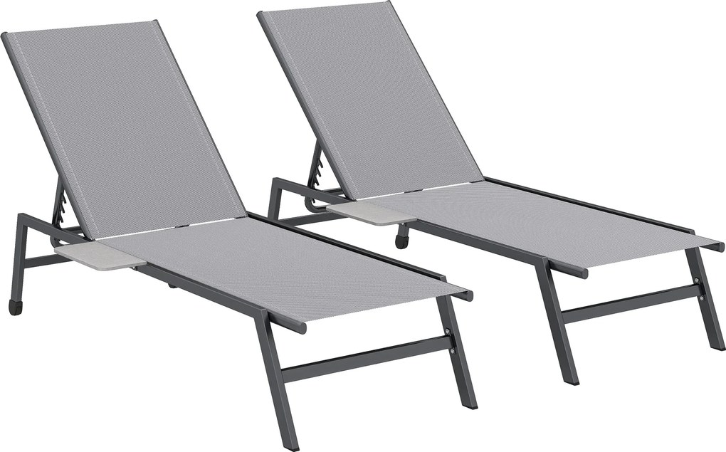 Outsunny 2 darab állítható napozóágy készlet — 5 pozíció, oldalasztalok, kerekek, 120 kg | Aosom