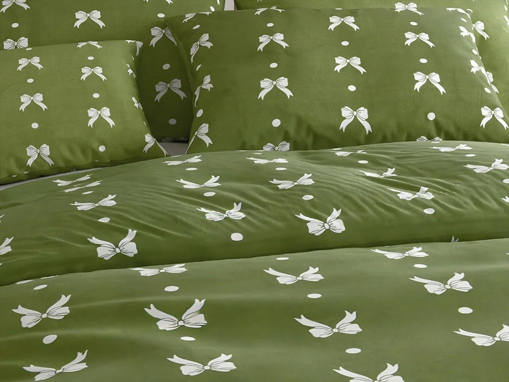 Mikroflanel ágyneműhuzat WHITE BOW zöld Ágyneműhuzat mérete: 70 x 90 cm | 140 x 220 cm