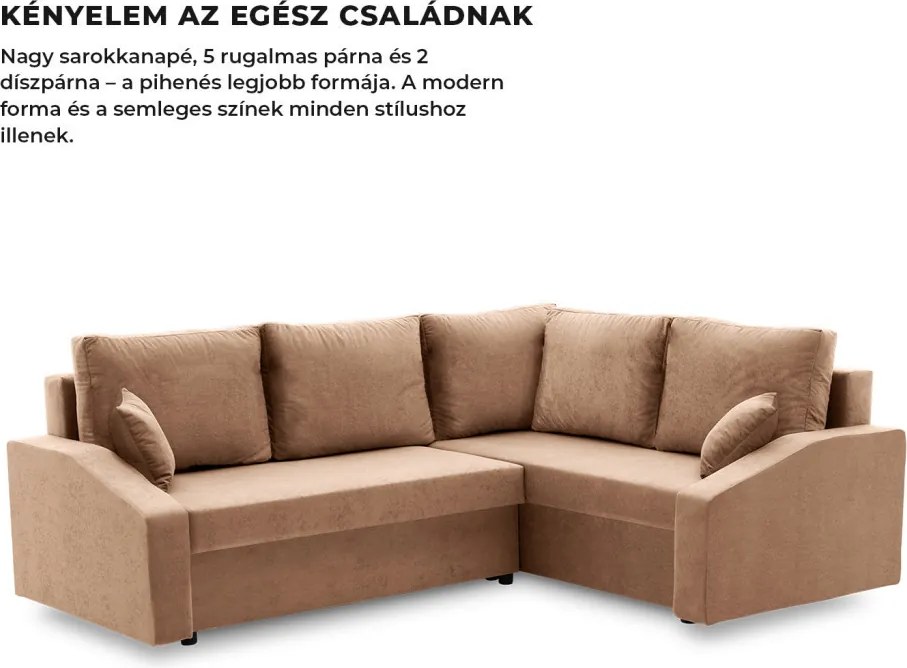 Grande Plus sarokkanapé, jobboldali, szövet anyag, barna