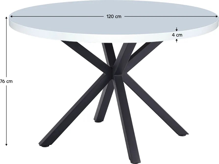 Étkezőasztal, fehér matt/fekete, átmérő 120 cm, MEDOR