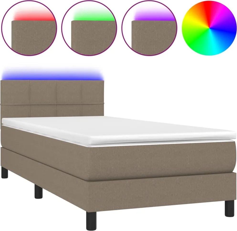vidaXL tópszínű szövet rugós és LED-es ágy matraccal 90x200 cm