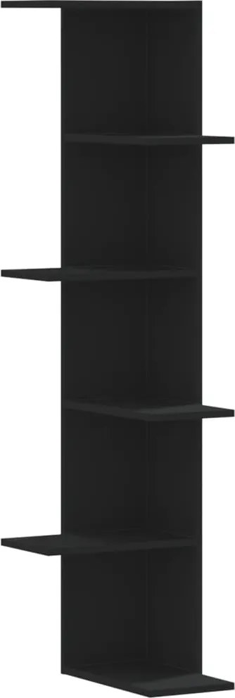 vidaXL fekete szerelt fa fali sarokpolc 36,5 x 36,5 x 140 cm